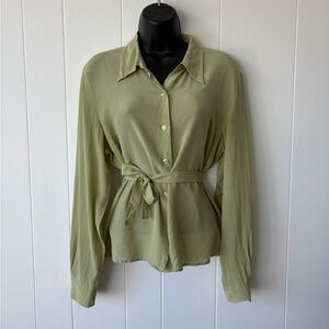 Spenser Jeremy Silk Sage Green Button-Down Shirt | Size 14